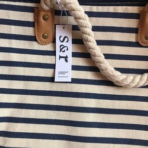 Summer and Rose Lined Cream and Blue Stripes Bag Tote With Rope Handles—New!